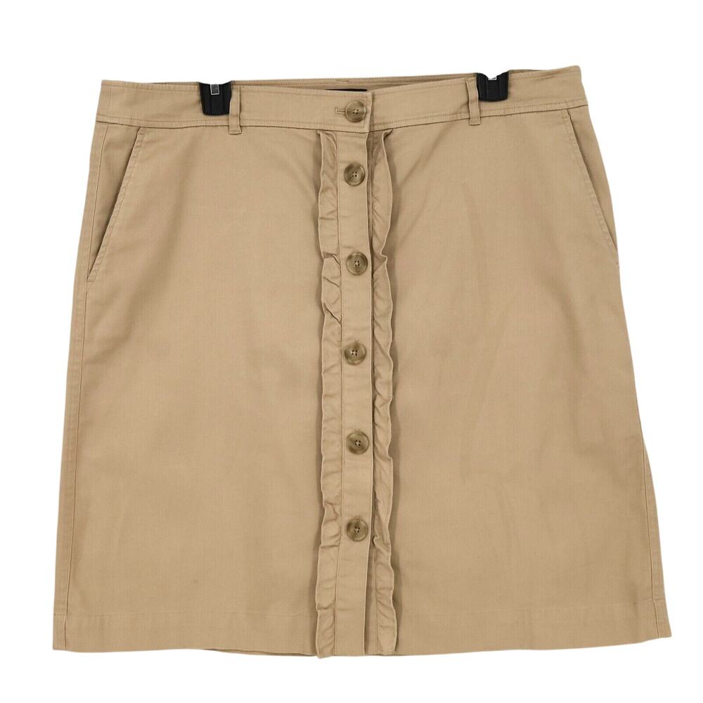 Talbots Skirt Womens 16 Beige Tan Ruffle Trim Cotton Twill Button Pockets Career